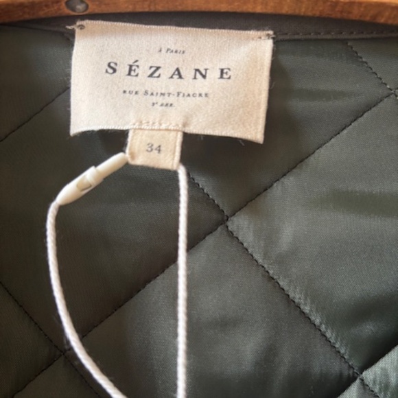 Sezane Plaid Quilted Jacket - Olive, Rust Orange, Cream - Picture 7 of 8